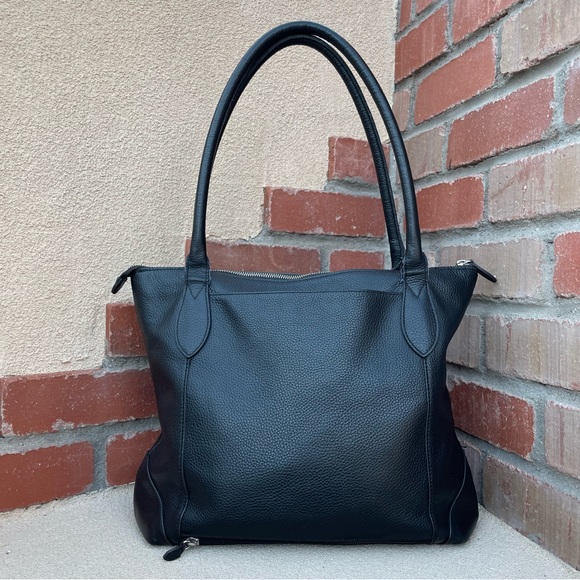 LODIS Siera Genuine Leather Luggage Travel Trolley Tote in Black w/Scarf - Picture 5 of 12